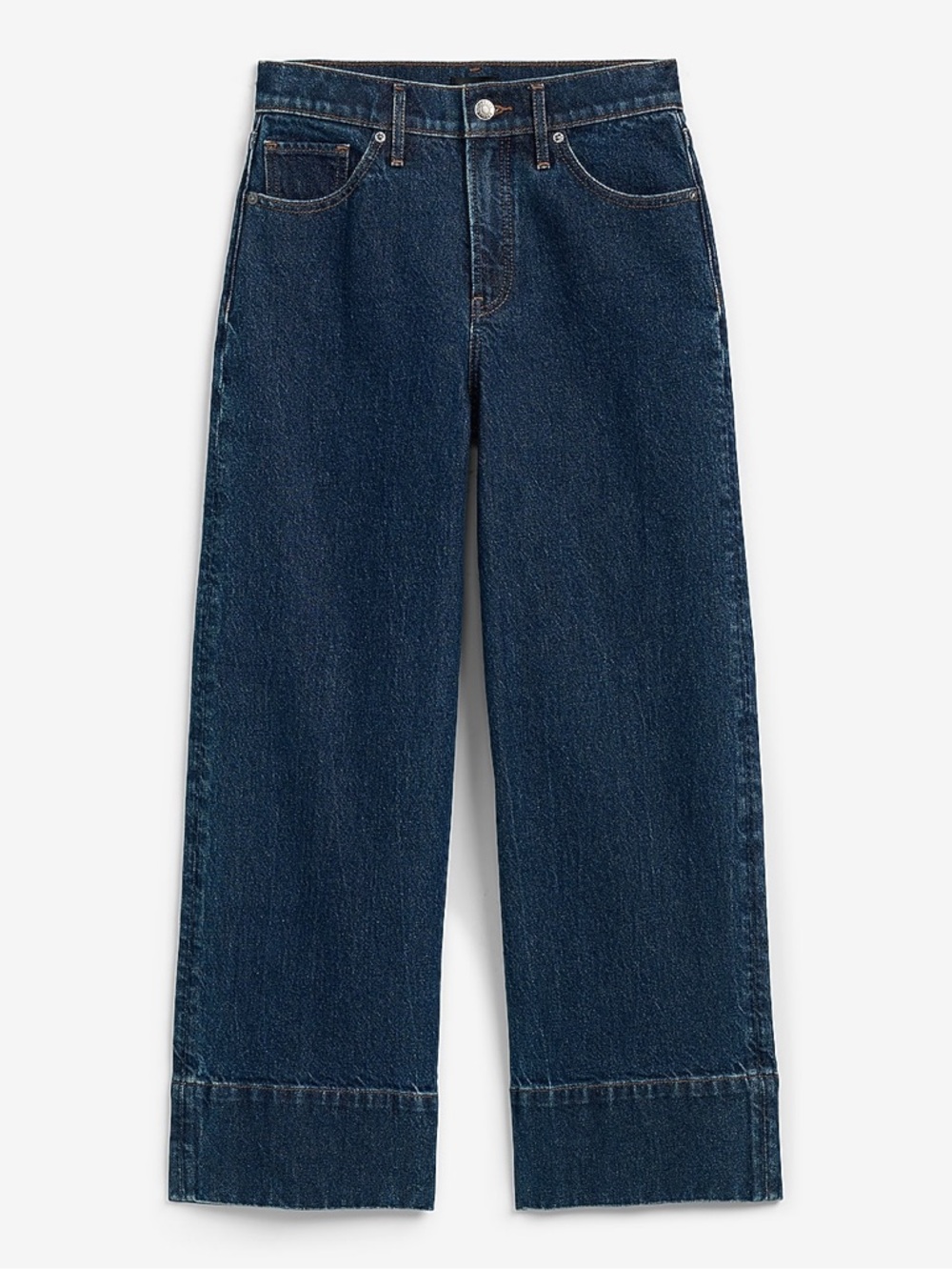 High Waisted Dark Wash Tall Hem Wide Leg Ankle Jeans - Picture 7 of 12